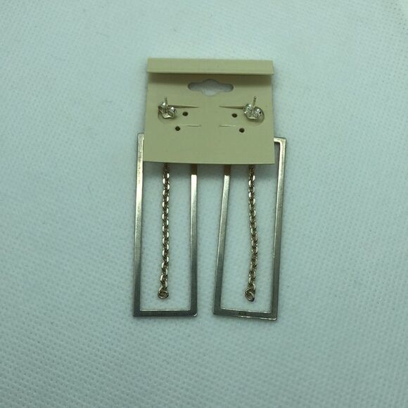 💛 925 Rectangle Chain Earrings - Picture 3 of 3